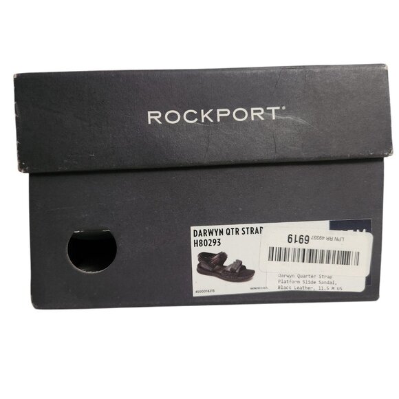 Rockport Mens Darwyn Quarter Strap Platform Slide Sandal Black Leather Size 11.5
